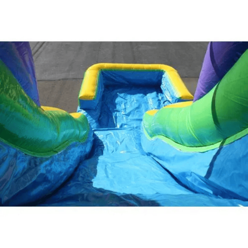 Moonwalk USA 18ft Green Double Dip Inflatable Water Slide Wet/Dry Slide View to Pool