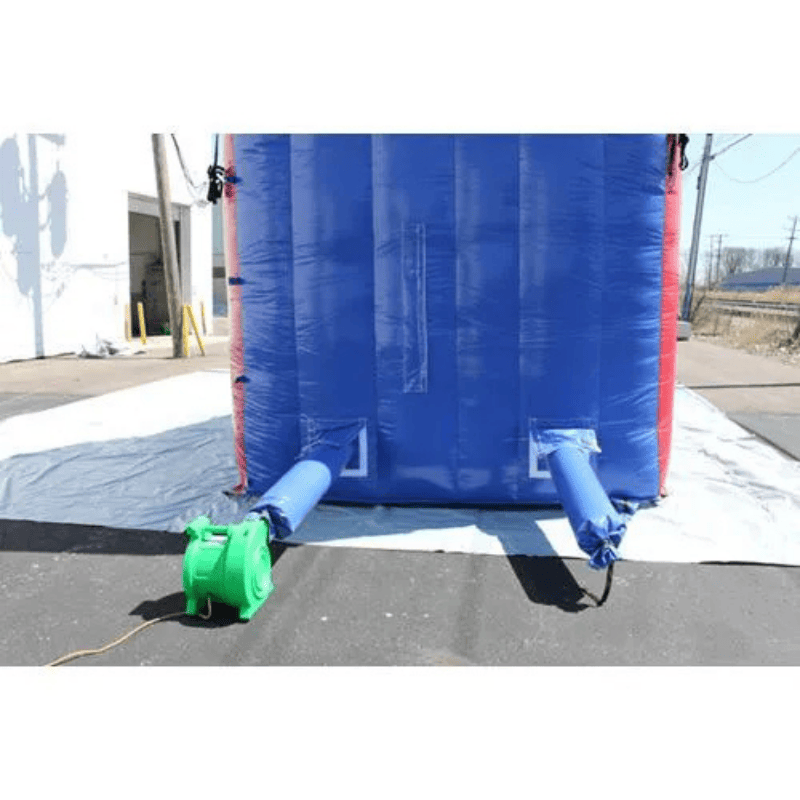 Moonwalk USA 18ft Red Double Dip Inflatable Water Slide Wet/Dry Blower Rear View with Tarp