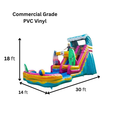 Moonwalk USA 18ft Surf Inflatable Water Slide with Removable Pool Dimensions and Commercial Grade Vinyl