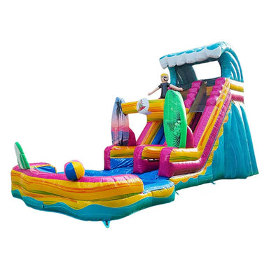 Moonwalk USA 18ft Surf Inflatable Water Slide with Removable Pool Front Left View