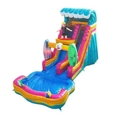 Moonwalk USA 18ft Surf Inflatable Water Slide with Removable Pool Front High View