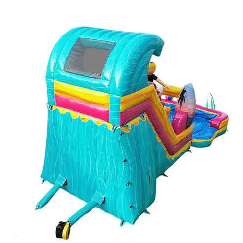 Moonwalk USA 18ft Surf Inflatable Water Slide with Removable Pool Rear View with Blower Attached