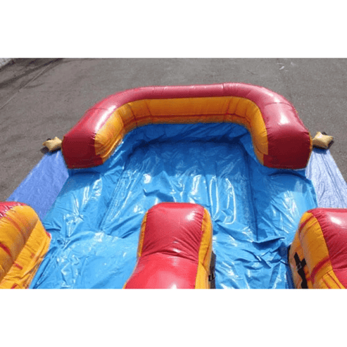 Moonwalk USA 18ft Volcano Inflatable Water Slide W-065 slide lane lava colorway and pool detail