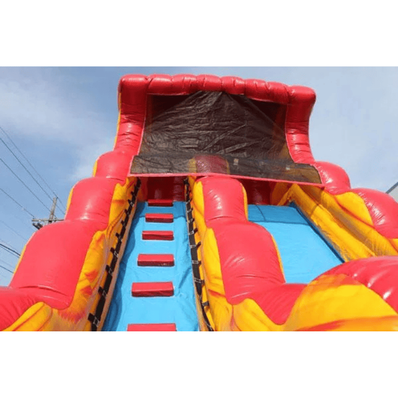 Moonwalk USA 18ft Volcano Inflatable Water Slide Wet/Dry Top of Unit Mesh and Ladder View