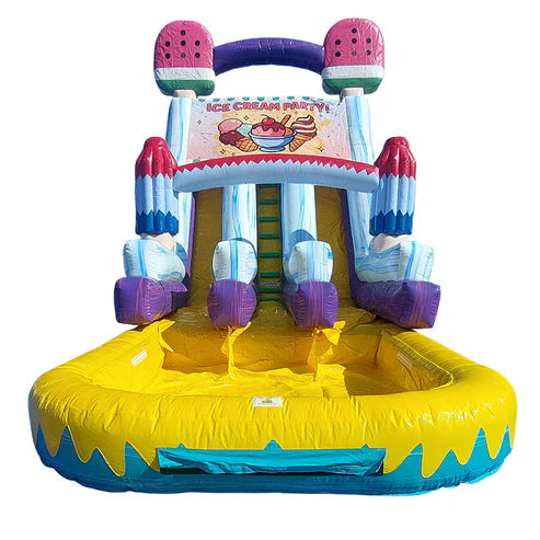 Moonwalk USA 19ft Dual Lane Ice Cream Water Slide with Removable Pool Front View