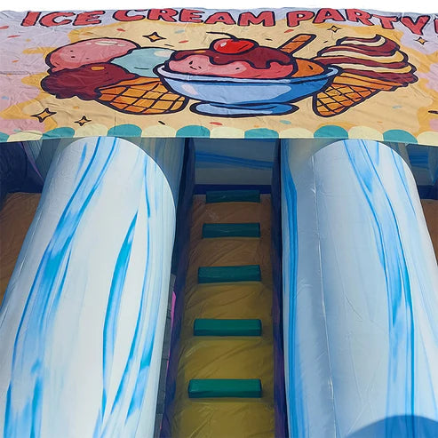 Moonwalk USA 19ft Dual Lane Ice Cream Water Slide with Removable Pool Ladder and Ice Cream Design View