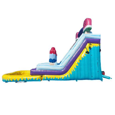 Moonwalk USA 19ft Dual Lane Ice Cream Water Slide with Removable Pool Side View
