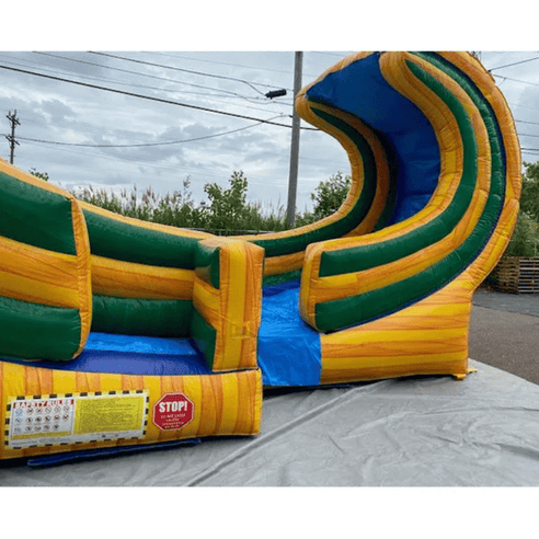 Moonwalk USA 19ft Fiesta Rapid Inflatable Water Slide W-047 fiesta colorway wave curl and ramp detail