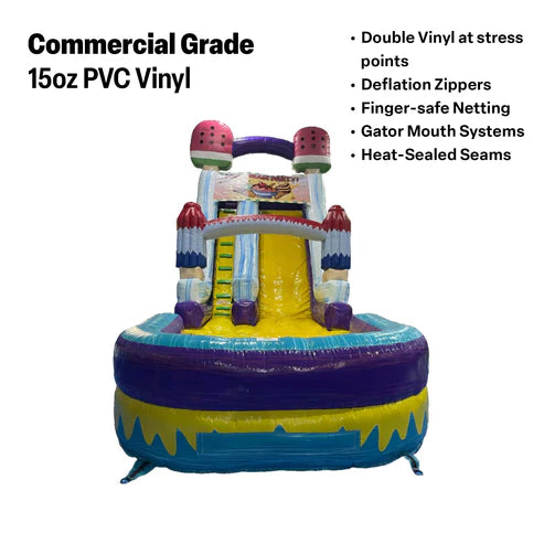 Moonwalk USA 19ft Ice Cream Inflatable Water Slide Wet/Dry Commercial Grade and Construction Details
