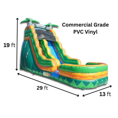 Moonwalk USA 19ft Palm Tree Inflatable Water Slide Wet/Dry Dimensions and Commercial Grade Vinyl Specifications