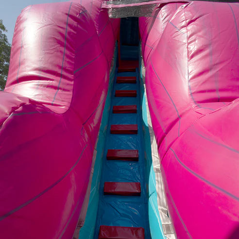 Moonwalk USA 19ft Pink and Blue Wave Inflatable Water Slide Wet/Dry construction view