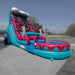 Moonwalk USA 19ft Pink and Blue Wave Inflatable Water Slide Wet/Dry Front Right Outside View on Tarp