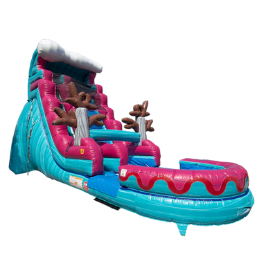 Moonwalk USA 19ft Pink and Blue Wave Inflatable Water Slide Wet/Dry Front Right View