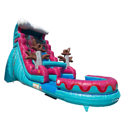 Moonwalk USA 19ft Pink and Blue Wave Inflatable Water Slide Wet/Dry Front Right View