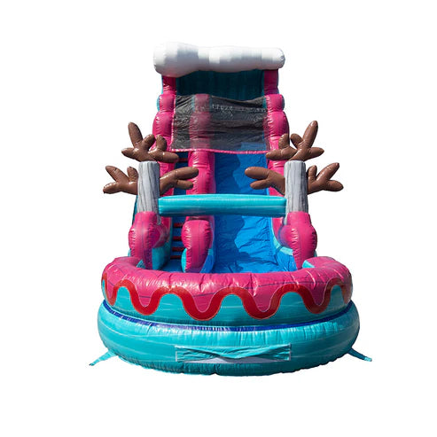 Moonwalk USA 19ft Pink and Blue Wave Inflatable Water Slide Wet/Dry Front View