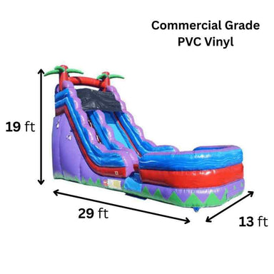 Moonwalk USA 19ft Purple Inflatable Water Slide Wet/Dry Dimensions and Commercial Vinyl Specifications