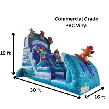 Moonwalk USA 19ft Tiki Inflatable Water Slide Wet/Dry Dimensions and Commercial Grade Vinyl Specifications