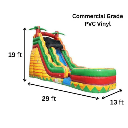 Moonwalk USA 19ft Volcano Inflatable Water Slide W-287 29ft x 13ft x 19ft dimensions and commercial grade specifications