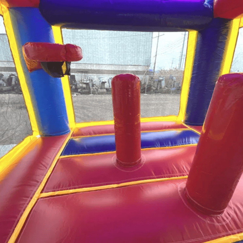 Moonwalk USA 2-Lane Balloon Combo Bounce House Inside Pop Ups and Basketball Hoop Features