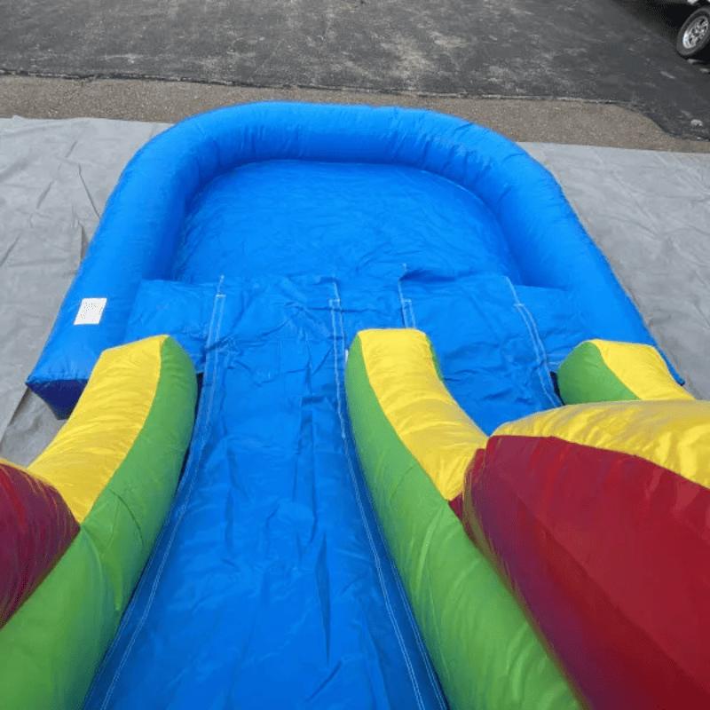 Moonwalk USA 2-Lane Balloon Combo Bounce House Slide to Pool Upper View