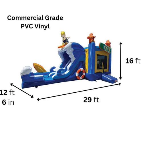 2-lane beach combo bounce house 29x12.6x16 commercial grade 15oz vinyl ocean theme wet dry combo