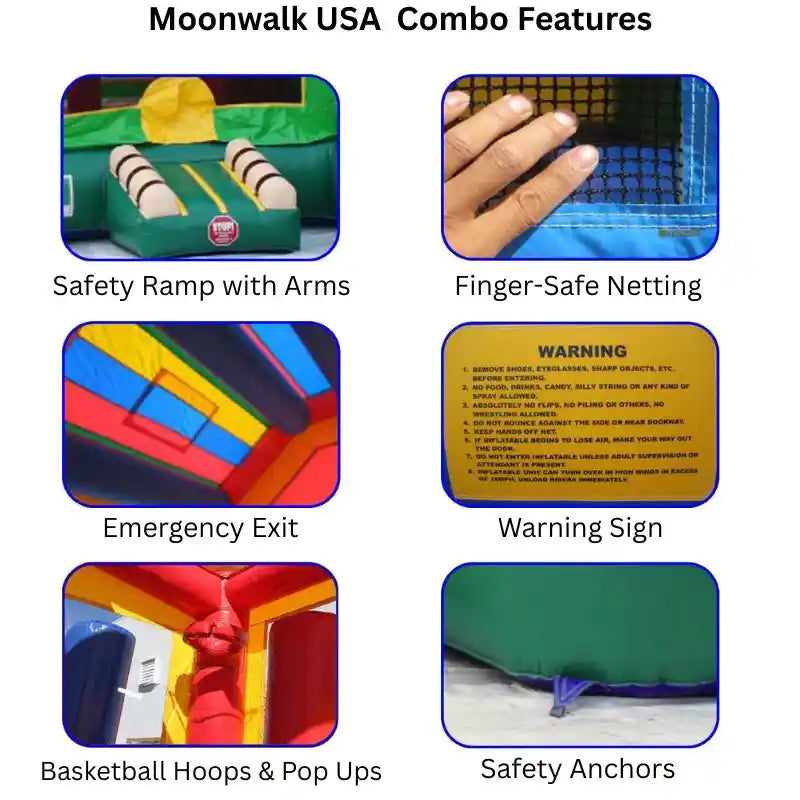 Moonwalk USA 2-Lane Beach Bounce House Combo Wet/Dry Safety Features
