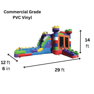 Moonwalk USA 2-Lane Block Combo Bounce House Wet/Dry Dimensions and Commercial Grade Specs