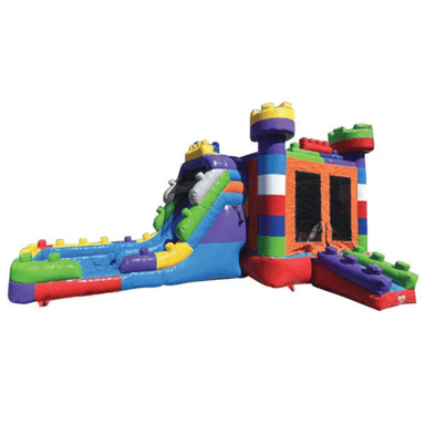 Moonwalk USA 2-Lane Block Combo Bounce House Wet/Dry Front View