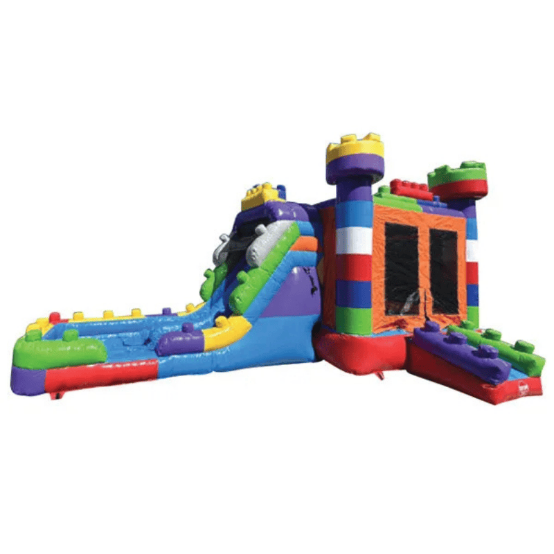 Moonwalk USA 2-Lane Block Combo Bounce House Wet/Dry Front View