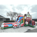 Moonwalk USA 2-Lane Farm Combo Bounce House Wet/Dry Front Right View Outside on Tarp