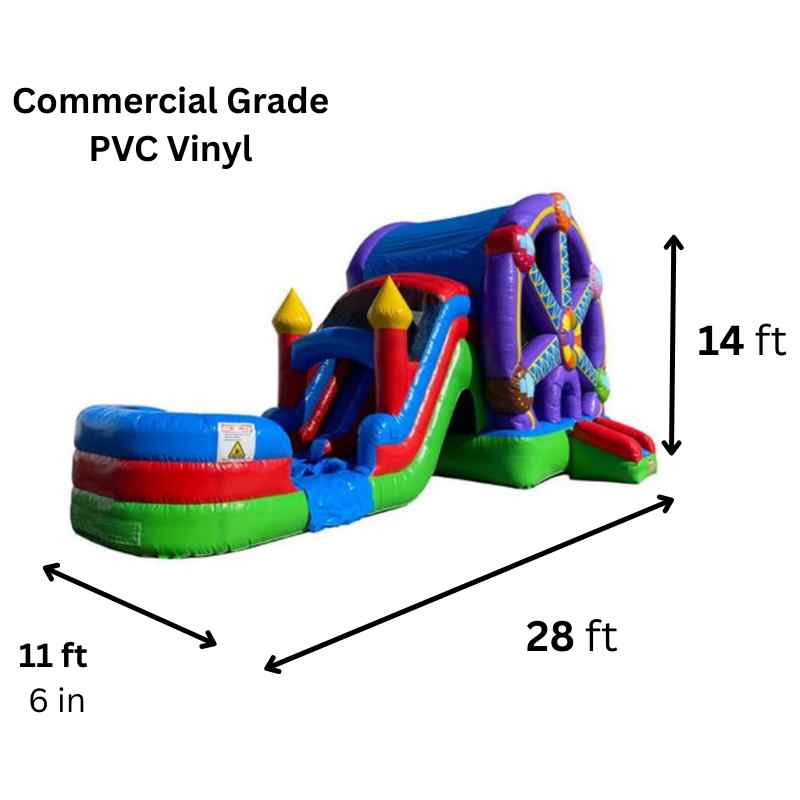 Moonwalk USA 2-Lane Ferris Wheel Combo Bounce House Wet/Dry Dimensions and Commercial Grade Vinyl