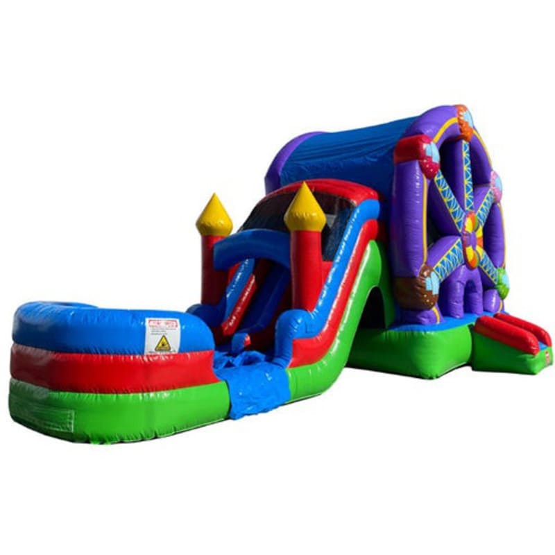 Moonwalk USA 2-Lane Ferris Wheel Combo Bounce House Wet/Dry Front Right Close Up