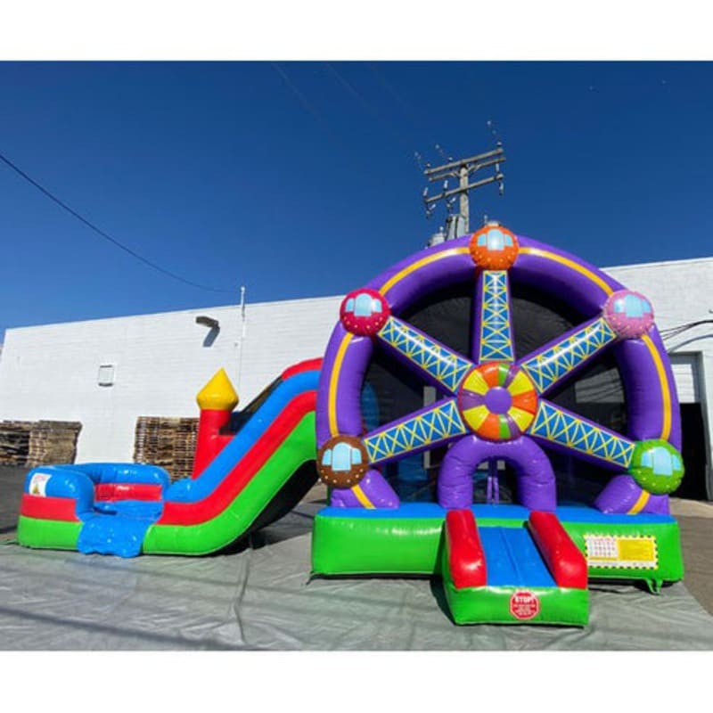 Moonwalk USA 2-Lane Ferris Wheel Combo Bounce House Wet/Dry Front View on Tarp