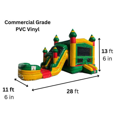 Moonwalk USA 2-Lane Fiesta Combo Bounce House Wet/Dry Dimensions and Commercial Grade Vinyl Information