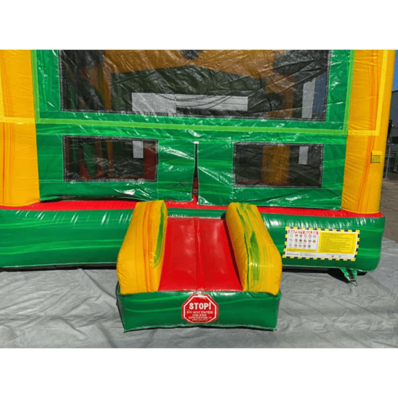 Moonwalk USA 2-Lane Fiesta Combo Bounce House Wet/Dry Top Entrance View with Safety Ramp