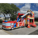Moonwalk USA 2-Lane Firetruck Combo Bounce House Front Right View Outside with Tarp Under