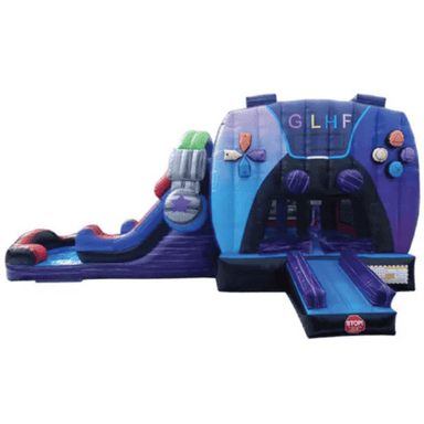 Moonwalk USA 2-Lane Gamer Combo Bounce House Wet/Dry Front View