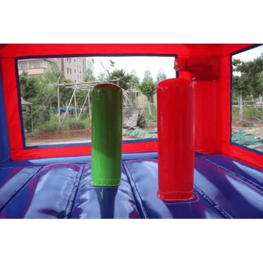 2-lane gamer combo bounce house inside view of pop ups and basketball hoop