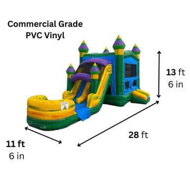Moonwalk USA 2-Lane Green Combo Bounce House Wet/Dry Dimensions and Commercial Grade Vinyl