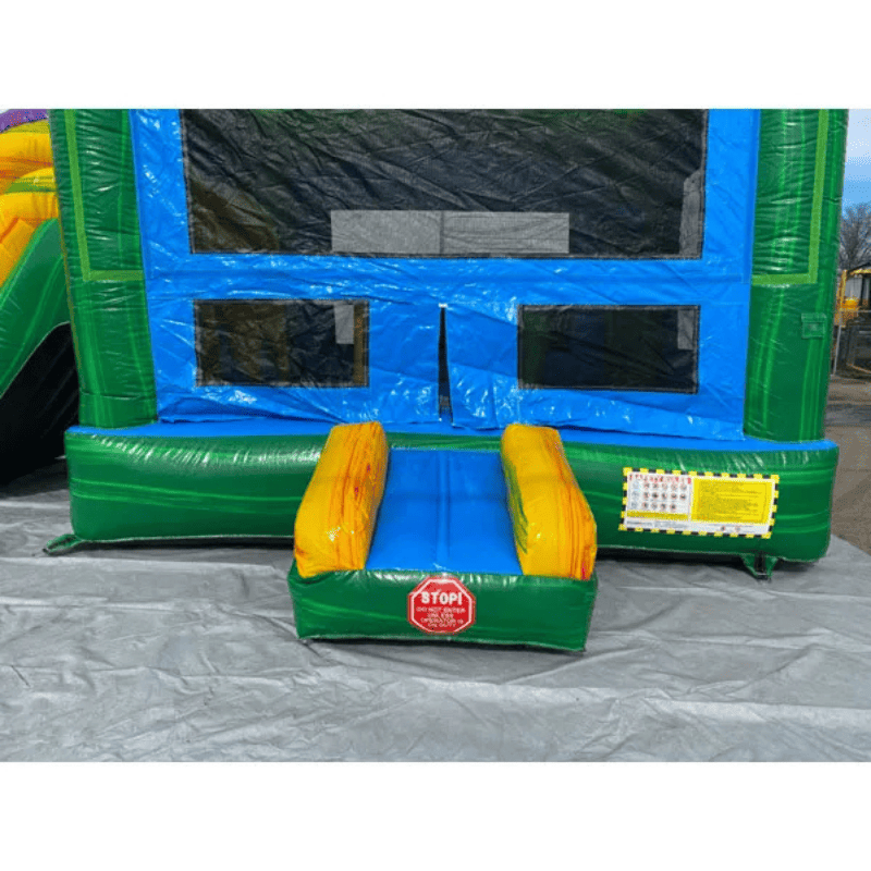 Moonwalk USA 2-Lane Green Combo Bounce House Wet/Dry Entrance View with Safety Ramps