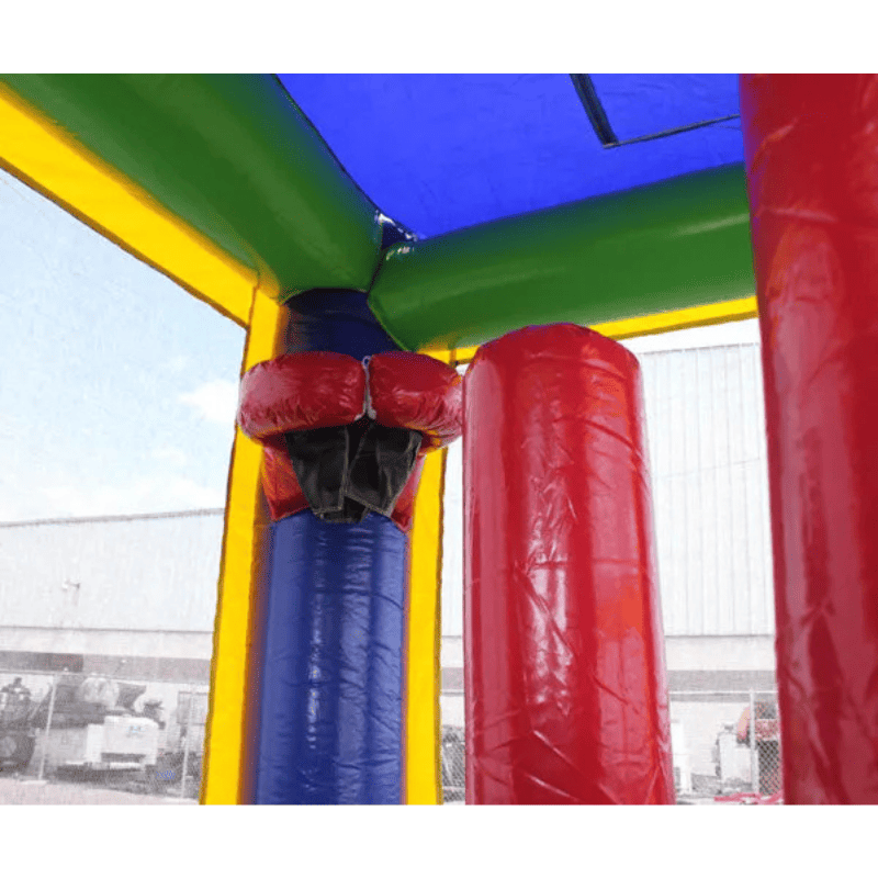 Moonwalk USA 2-Lane Green and Blue Combo Bounce House Pop Ups and Basketball Hoop Inside View