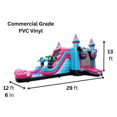 
Moonwalk USA 2-Lane Life Is Good Combo Bounce House Wet/Dry Dimensions and Commercial Vinyl Specs
