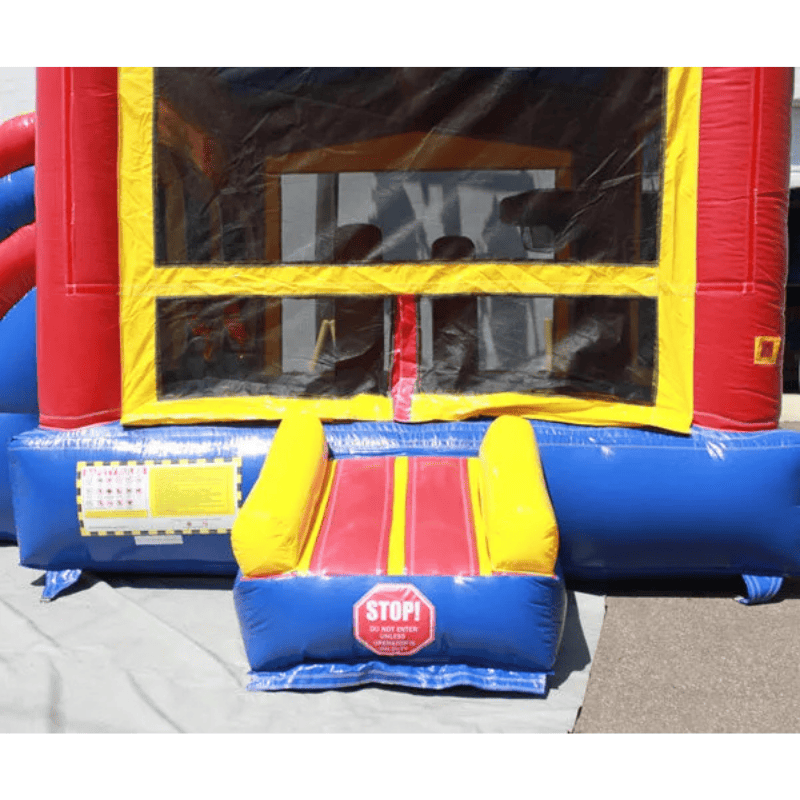 Moonwalk USA 2-Lane Module Combo Bounce House Front View of Entrance with Safety Ramps