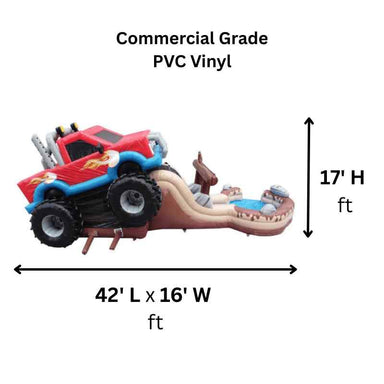 Moonwalk USA 2-Lane Monster Truck Combo Bounce House Wet/Dry Dimensions and Commercial Grade Vinyl