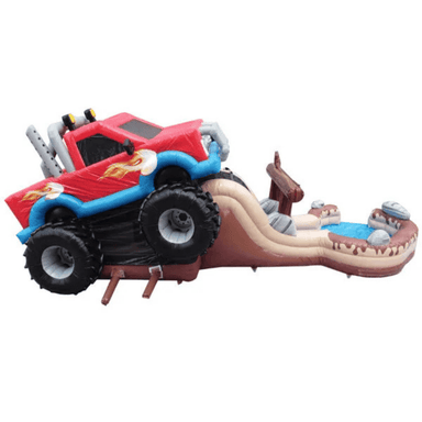 Moonwalk USA 2-Lane Monster Truck Combo Bounce House Wet/Dry on White Background