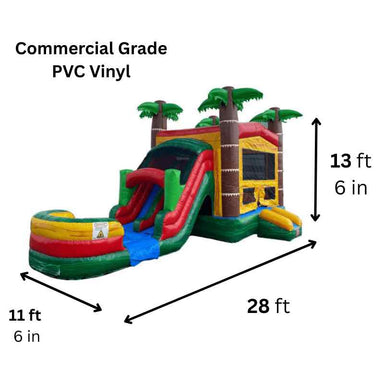 Moonwalk USA 2-Lane Palm Tree Combo Bounce House Wet/Dry Dimensions and Commercial Grade Vinyl Specifications