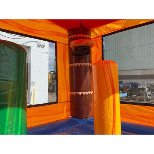 2-lane palm tree bounce house inside pop ups and basketball hoop