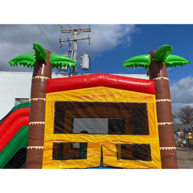 Moonwalk USA 2-Lane Palm Tree Combo Bounce House Wet/Dry Top of Unit Palm Tree Design View