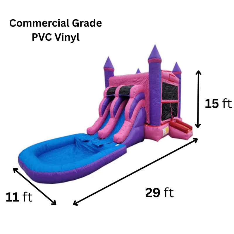 Moonwalk USA 2-Lane Pink Castle Combo Bounce House Dimensions and Commercial Grade Vinyl Specifications