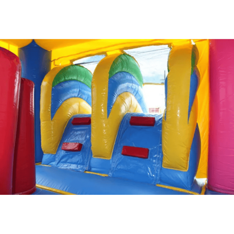 Moonwalk USA 2-Lane Rainbow Castle Combo Bounce House Dual Ladder to Unit View